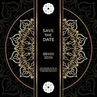 Save The Date invitation card design in henna tattoo style. Decorative mandala for print, poster, cover, brochure, flyer, banner. vector