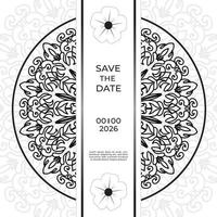 Save The Date invitation card design in henna tattoo style. Decorative mandala for print, poster, cover, brochure, flyer, banner vector