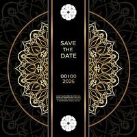 Save The Date invitation card design in henna tattoo style. Decorative mandala for print, poster, cover, brochure, flyer, banner. vector