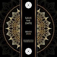 Save The Date invitation card design in henna tattoo style. Decorative mandala for print, poster, cover, brochure, flyer, banner. vector