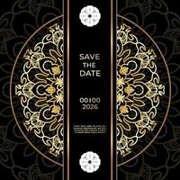 Save The Date invitation card design in henna tattoo style. Decorative mandala for print, poster, cover, brochure, flyer, banner. vector