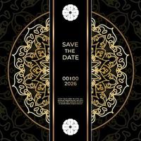 Save The Date invitation card design in henna tattoo style. Decorative mandala for print, poster, cover, brochure, flyer, banner. vector