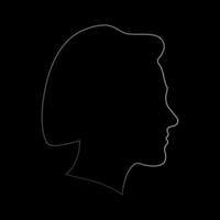 Minimalist silhouette profile of the female head on a black background. White contour line, beautiful woman. Vector illustration
