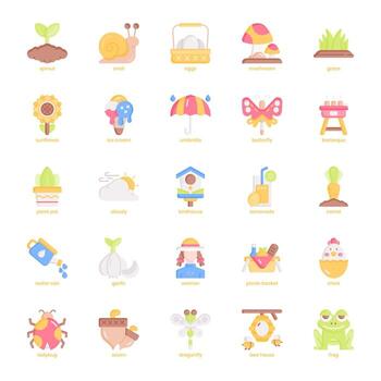paquete de iconos de la temporada de primavera para el diseño de su sitio web, logotipo, aplicación, ui. diseño plano del icono de la temporada de primavera. Ilustración de gráficos vectoriales y trazo editable. vector