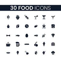 30 Food Icons Set. Food Icons Pack. Food Collection of Icons. vector