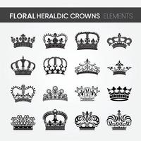 16 different high-quality modern minimalistic floral heraldic royal crown designs vector set. for kingdom kind of designs. heraldry emblem and symbol. the classic style. line art illustration.