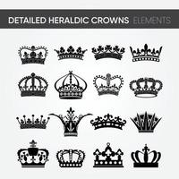 Conjunto de vectores de 16 diseños de corona real heráldica detallados minimalistas modernos de alta calidad diferentes. para diseños de tipo reino. emblema y símbolo de heráldica. el estilo clásico. Illustratration de arte lineal.