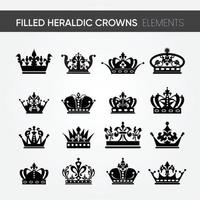 16 different high-quality modern minimalistic filled heraldic crown designs vector set. for kingdom kind of designs. heraldry emblem and symbol. the classic style. line art illustration.