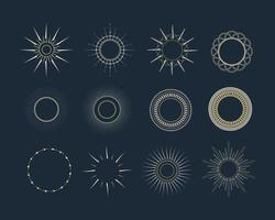 diferentes elementos sunburst para la decoración. signos y símbolos de rayos de sol vector