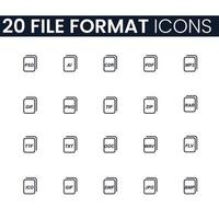 20 File Format Icons. File Format Icons Pack. File Format Collection of Icons. vector