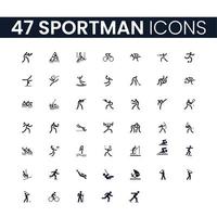 47 Sportsman Icons Set. Sportsman Icons Pack. Collection of Icons. Editable vector stroke.