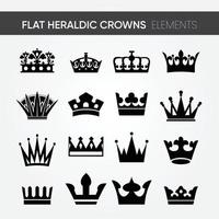 16 different best quality modern minimalistic flat heraldic royal crown designs vector set. for kingdom kind of designs. heraldry emblem and symbol. the classic style. line art illustration.