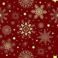 seamless pattern on a burgundy background yellow snowflakes stars and circles vector