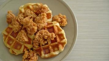 homemade fried chicken waffle with honey or maple syrup video