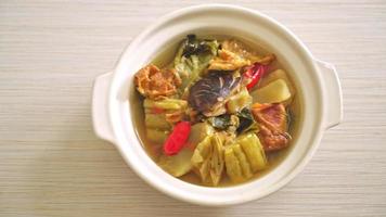 repolho cozido em conserva e sopa de cabaça amarga - estilo de comida asiática, vegana e vegetariana