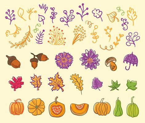 Hand drawn elements. Autumn set. Vector illustration