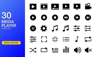 Set media player button icon. Player button, play, pause, and audio video player icon. Suitable for design element of multimedia player software user interface button. vector