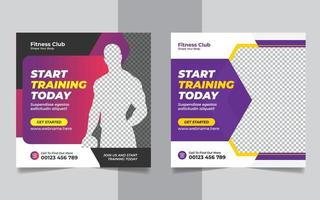 Gym and fitness social media post web banner square flyer template design vector