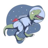 dinosaurio verde con traje de astronauta sueña con volar al espacio vector