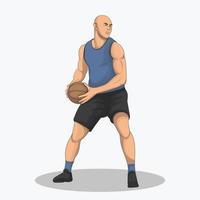 jugador de baloncesto se está apoderando de la pelota y tratando de encontrar el objetivo correcto vector