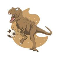 dinosaurio de dibujos animados con una pelota de fútbol. Ilustración vectorial sobre fondo blanco vector