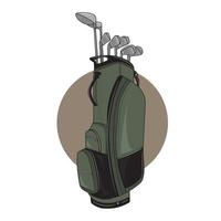 Green and black golf bag full of clubs, golfer sport equipment vector Illustration.