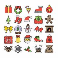 Christmas Icon Set in Flat Line Style vector