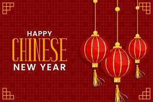 happy chinese new year background with red lantern vector