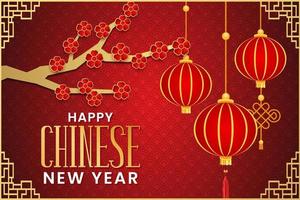 happy chinese new year background with red lantern vector