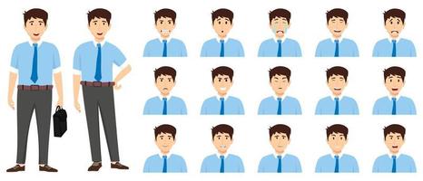 Cute businessman set an avatar set with different facial expression and emotion angry cry happy excited cheerful posing isolated vector