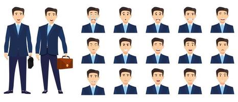 El empresario estableció un avatar con diferentes expresiones faciales y emociones enojado llorar feliz infeliz triste emocionado alegre aislado posando con portapapeles vector