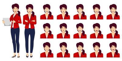 Cute businesswoman set an avatar set with different facial expression and emotion angry cry happy isolated vector