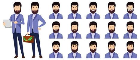 Cute businessman set an avatar set with different facial expression and emotion angry cry happy unhappy excited cheerful posing isolated vector