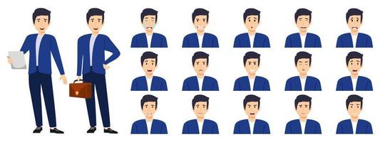 Businessman set an avatar set with different facial expression and emotion angry cry happy unhappy sad excited cheerful isolated posing vector