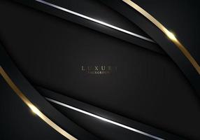 Abstract modern template luxury style black stripes with golden lines and lighting sparkles decoration design on dark background vector