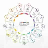 Basic circle infographic template with 13 steps. vector