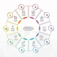 Basic circle infographic template with 10 steps. vector