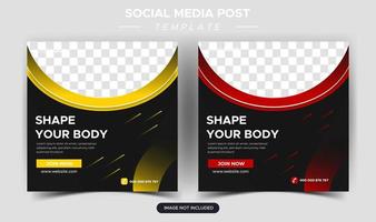 Flat health and fitness social media posts collection vector