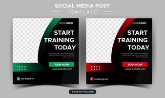 Flat health and fitness social media posts collection vector
