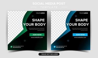 Flat health and fitness social media posts collection vector