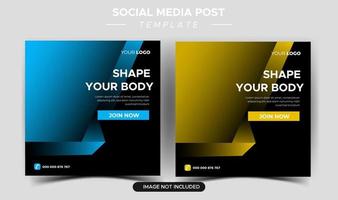 Flat health and fitness social media posts collection vector