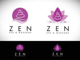 Diseño de logotipo de icono de masaje de yoga zen spa con hojas de zen creativas y flor de nenúfar vector