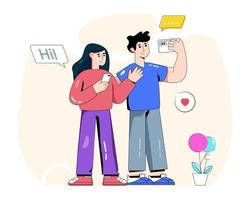 pareja tomando selfie vector