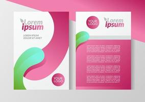 Flyer brochure design, business cover size A4 template, geometric wave green and pink color vector