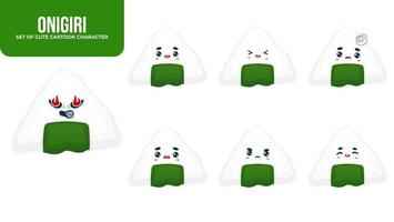 conjunto de lindo personaje de dibujos animados de onigiri vector premium