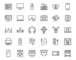 vector de iconos de dispositivos electrónicos domésticos, computadora portátil, teléfono, alarma antirrobo