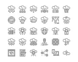 Cloud Data Technology Services Icons Vector , Network, Database, Download,