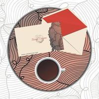 line drawn abstract with a cup of coffee and stationery vector