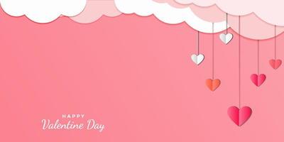 Fondo de San Valentín en diseño de estilo de corte de papel con corazones colgantes y espacio de copia. diseño vectorial vector