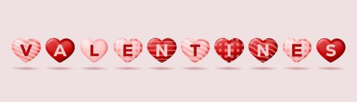 valentines word on realistic heart. happy valentines day. vector isolated design